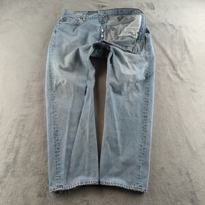 Vintage 90s Levis 501 Jeans 40x30 Blue Light Wash Patchwork Button Fly Made USA